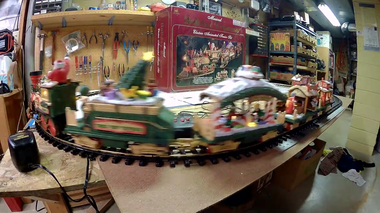 New Bright Holiday Express animated train set w/sounds in action for sale