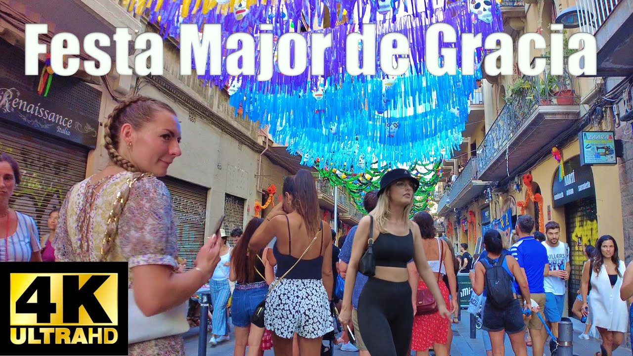 🔴Festa Major de Gracia, Walking Tour 4K, Barcelona