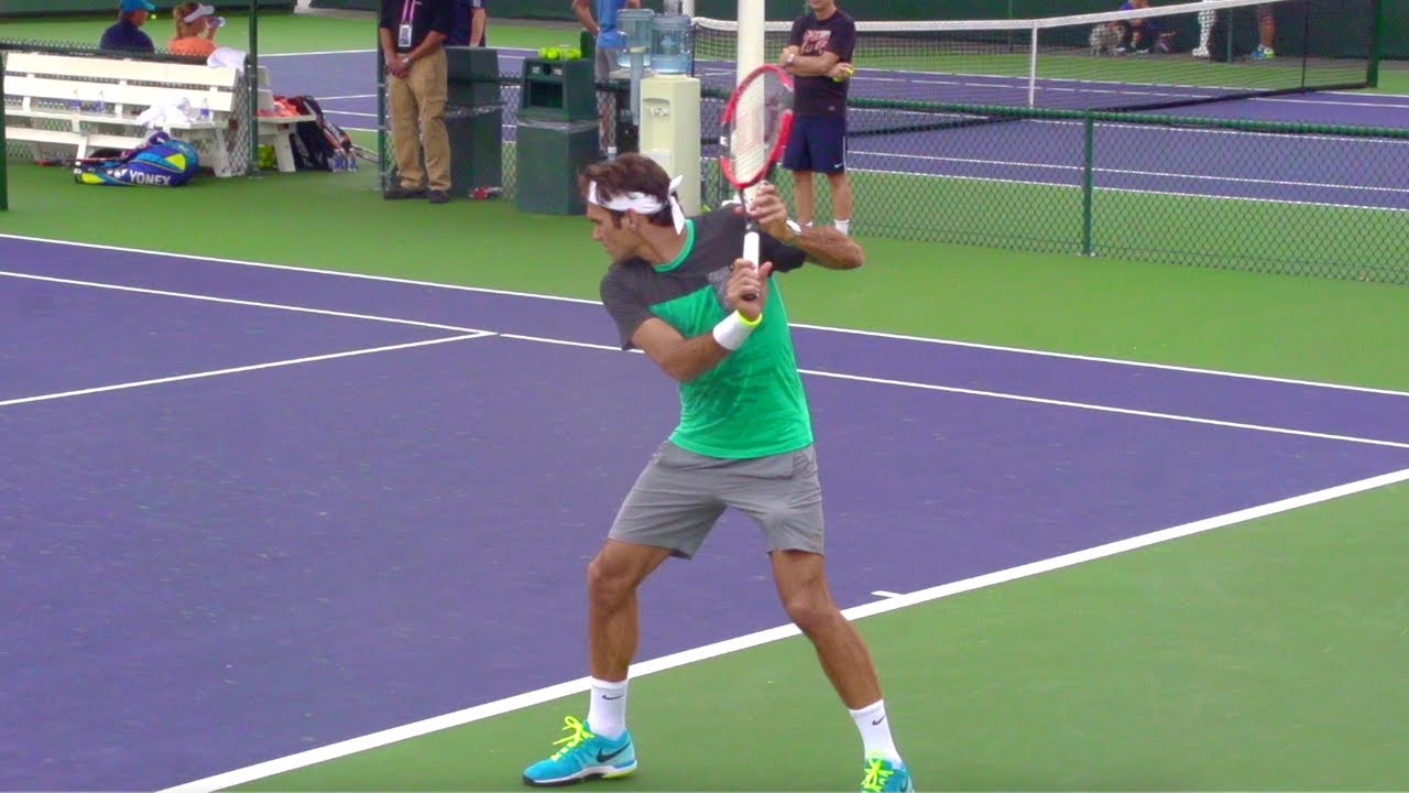 Roger Federer Backhand Slow Motion Front, Back, Side View - ATP Tennis One Handed Backhand Technique