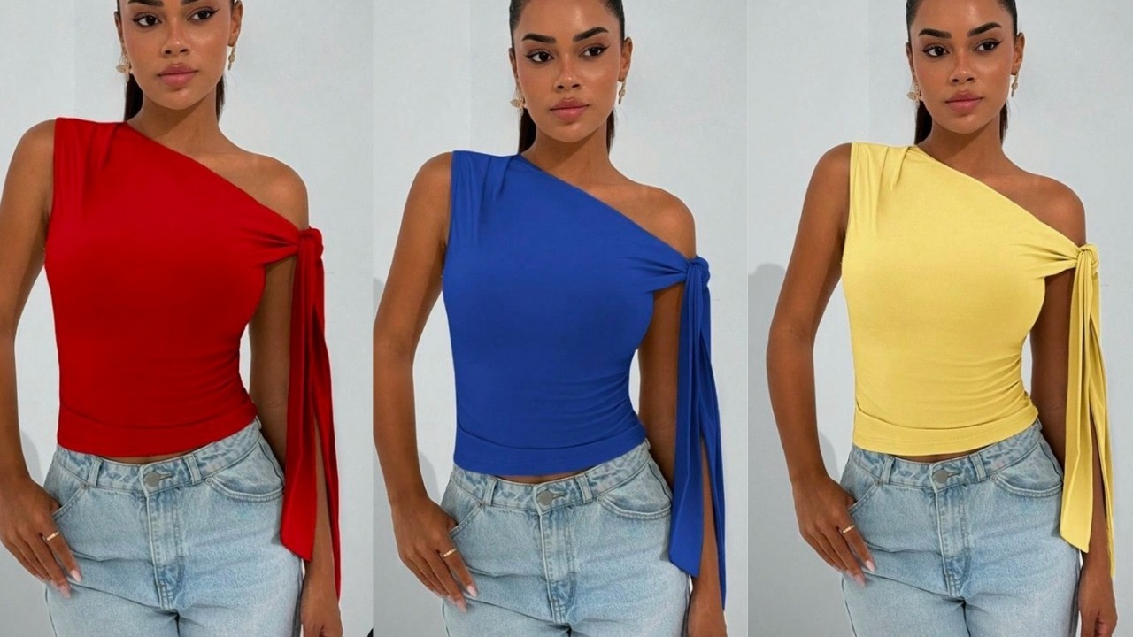 How to Cut and Sew Knot Asymmetric One Shoulder Dress | Asymmetric Top Detailed Tutorial
