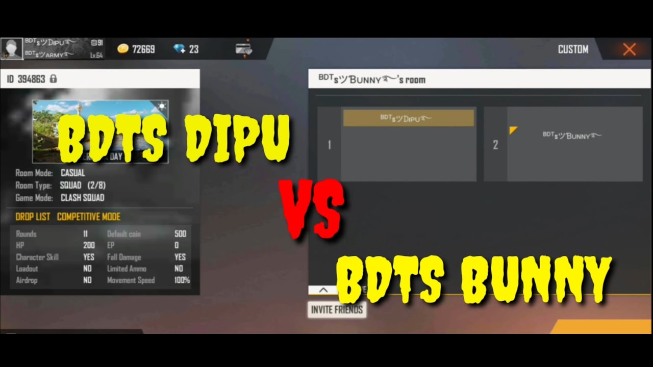 BDTS Dipu vs BDTS Bunny. Custom room gameplay #BDTS Gaming