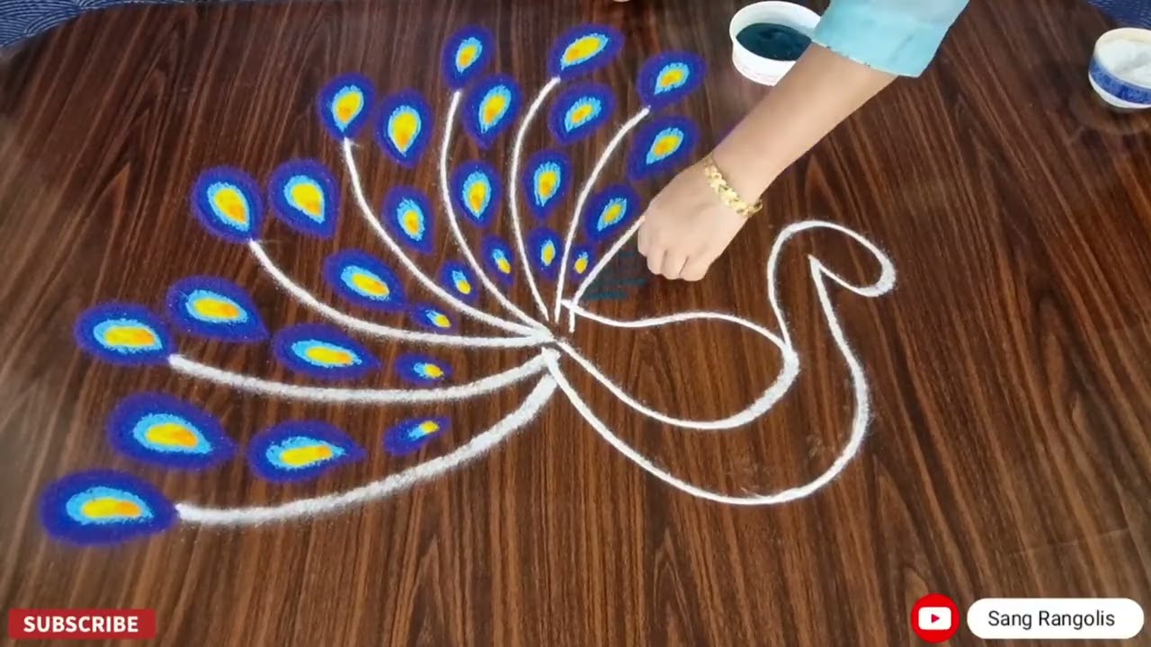 Peacock Rangoli design festival muggulu kolam beautiful Peacock Rangoli design ✨️ 