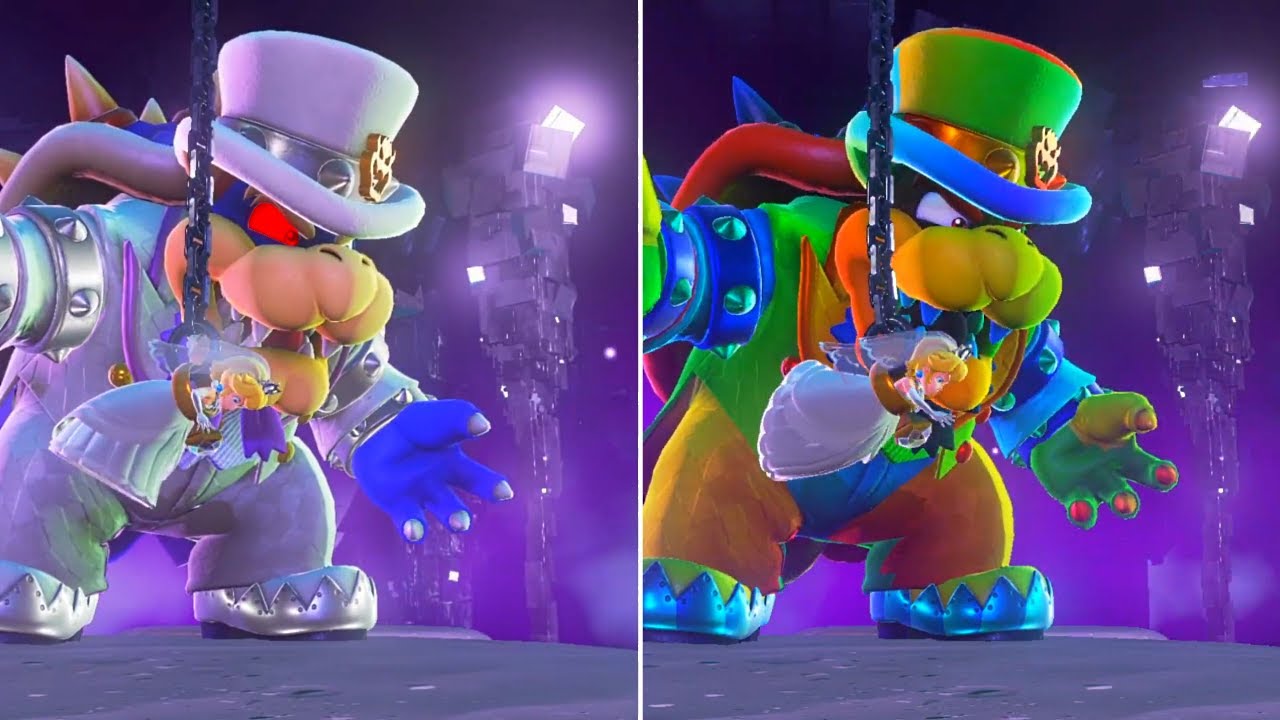 Super Mario Odyssey - Dark Bowser vs Rainbow Bowser (Comparison)