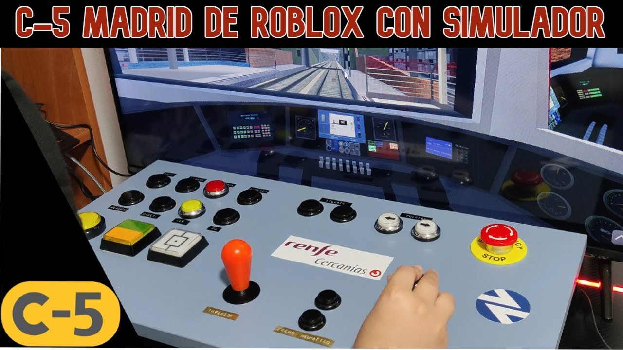 Mi hijo conduciendo trenes en la C-5 de Madrid de Roblox con simulador de trenes casero realista