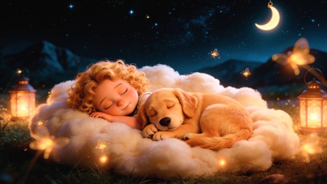Magical Cloud Lullaby • Baby & Golden Puppy Sleeping Under Stars & Moon | ønebaby