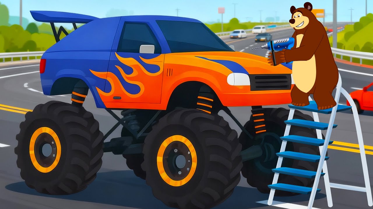 Car Cleaning - Monster Truck Building | Vehicle Improvement | The Bear Garage Vehicles