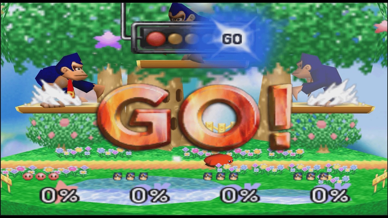 I play SUPER SMASH BROS N64: KIRBY VS 3 DONKEY KONG