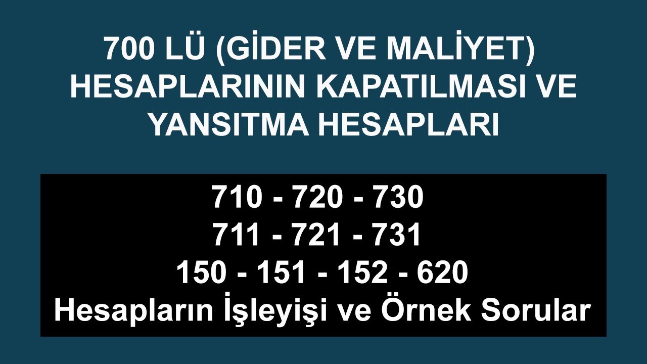 700 lü (710 - 720 - 730) Gider ve Maliyet Hesaplarının Kapatılması (Yansıtma Hesapları)