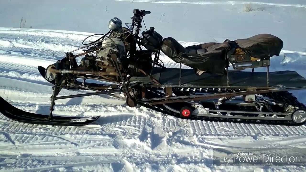 Обзор и тест самодельного снегохода с ДВС Днепр.