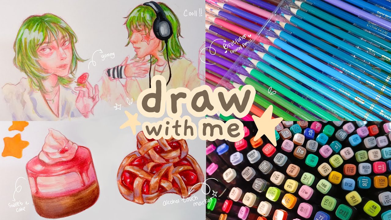draw with me: using cheap alcohol touch marker & brutfuner colored pencils.・゜✭・