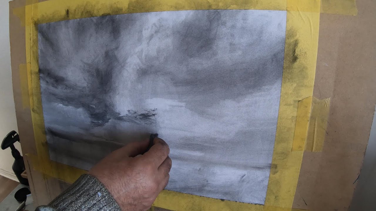 Charcoal Drawing - View from Rainton meadows Nature reserve - Durham