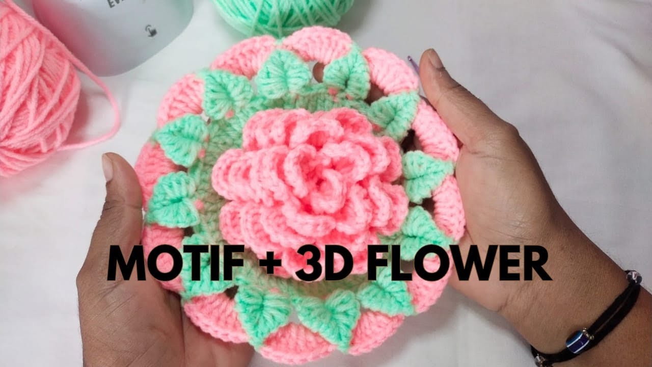 Crochet Motif Tutorial | Add Separate 3D Flower on Top #beginnerspattern #EASYSTITCH #crochetmotif