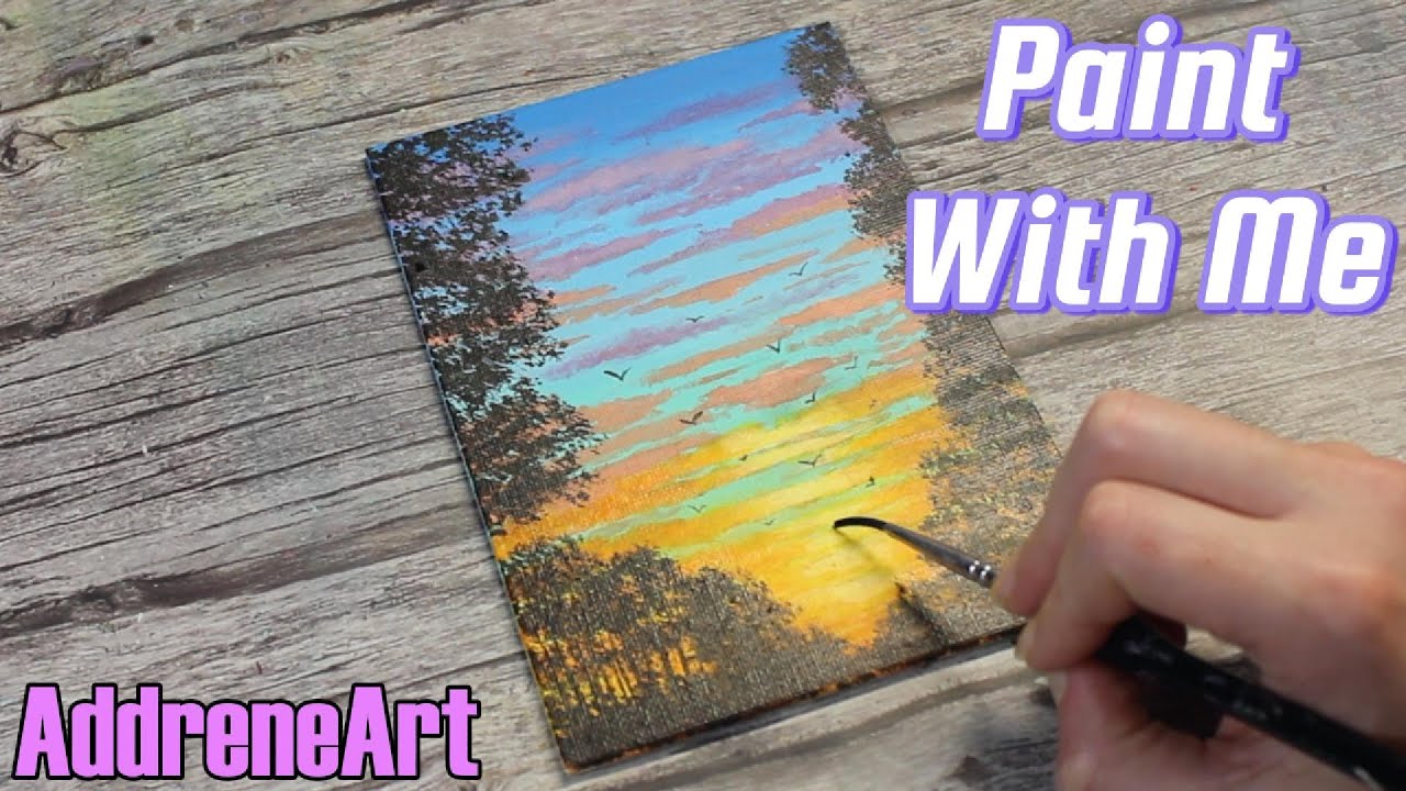 Easy Acrylic Landscape Painting Tutorial | Sunset in the Sky
