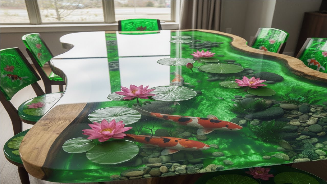 Let's See How I Created This Beautiful Lotus Carp And Flower 3D Table And Chair Set!