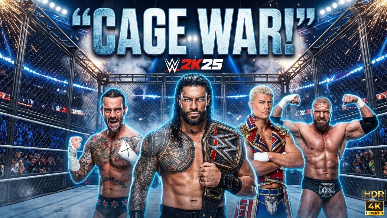 Roman Reigns vs CM Punk vs Cody Rhodes vs Triple H – Steel Cage Match | WWE 2K25