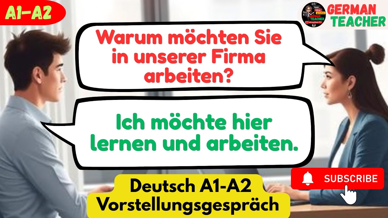 🧑‍💼 Deutsch Job Interview Dialog | Vorstellungsgespräch A1–A2 mit Übersetzung 📚