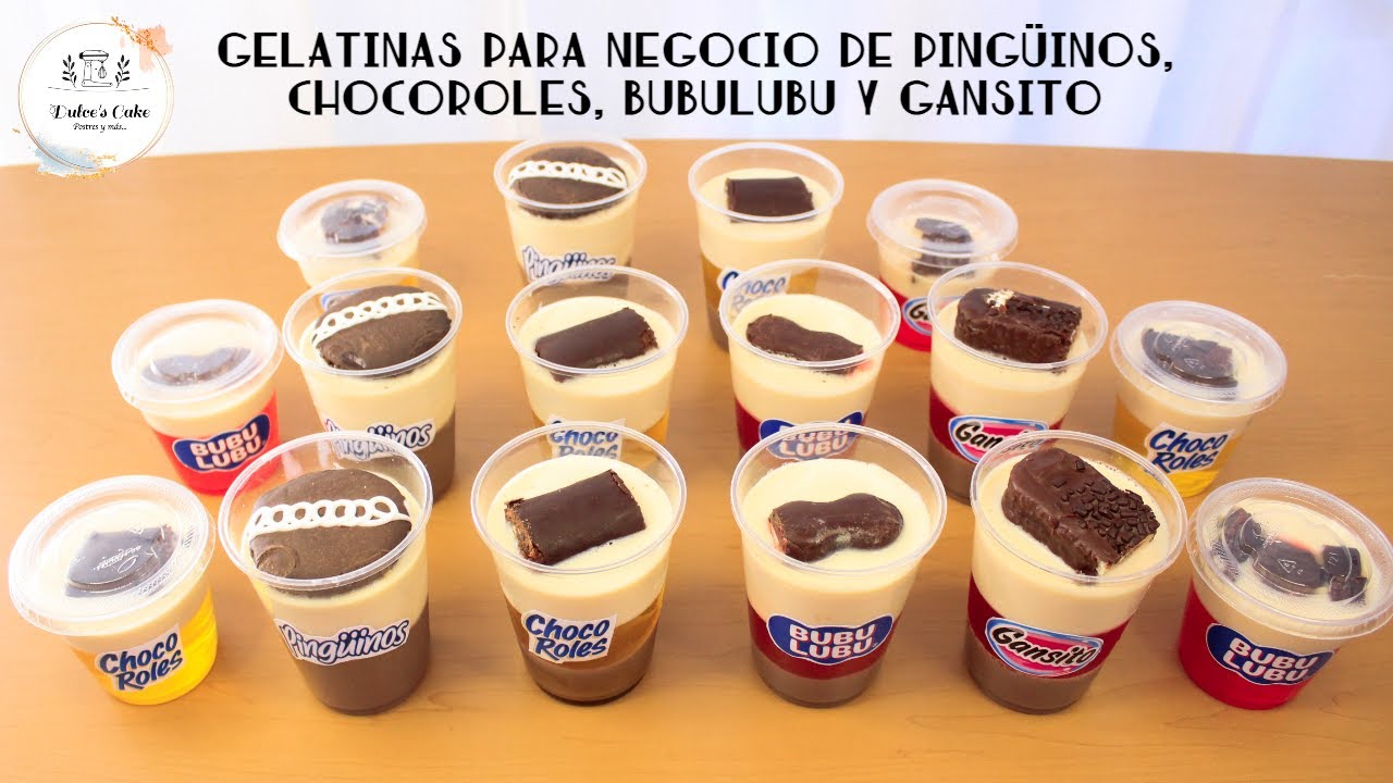 GELATINAS PARA NEGOCIO RELLENAS DE PINGÜINOS, CHOCOROLES, BUBULUBU Y GANSITO / DULCES CAKE