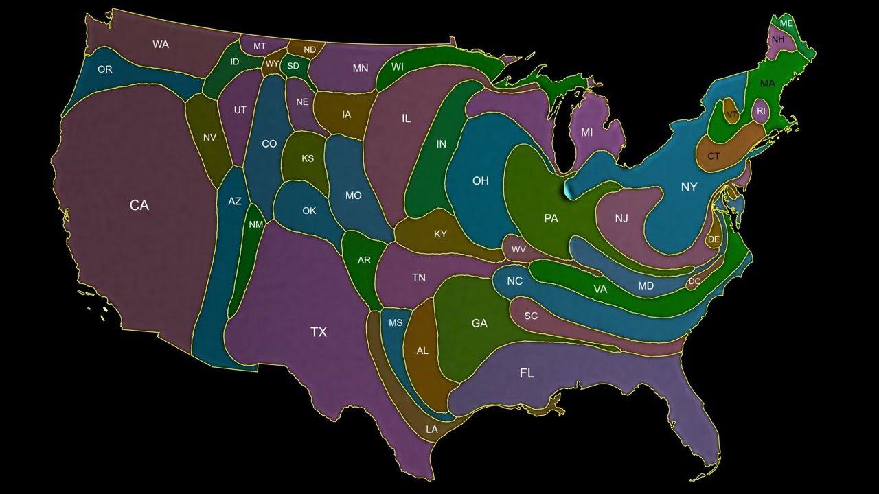 State areas proportional to population