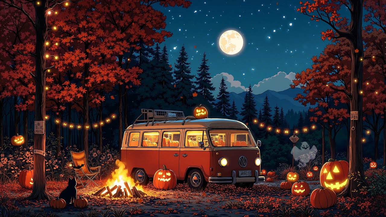Spooky Autumn Night 👻 Lofi Beats with Campfire Glow for Halloween Vibes 🎃 Lofi Hip Hop to Relax