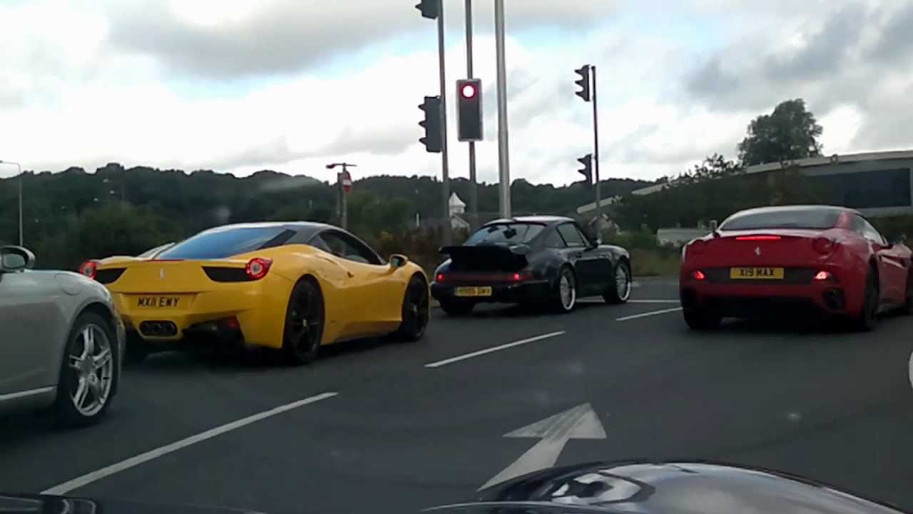 Leed's M6 Supercar Sunday. Ferrari 458, California, Porsche 911 (onboard), 964, Boxster.
