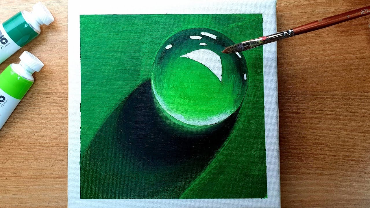 Water drop acrylic painting on canvas Step by Step #73/Green Water  drop Drawing/Satisfying ASMR