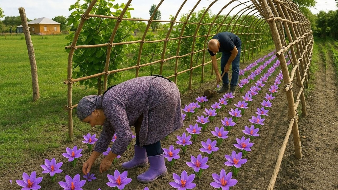 Azerbaijan Village Life LIVE | Sweet Grandma and Grandpa Planting Saffron
