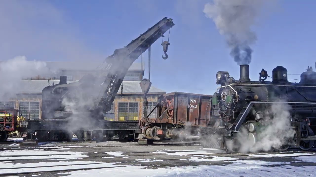 NEVADA NORTHERN RAILWAY STEAM POWERED WRECKING CRANE DEMONSTRATION - 2/25/22