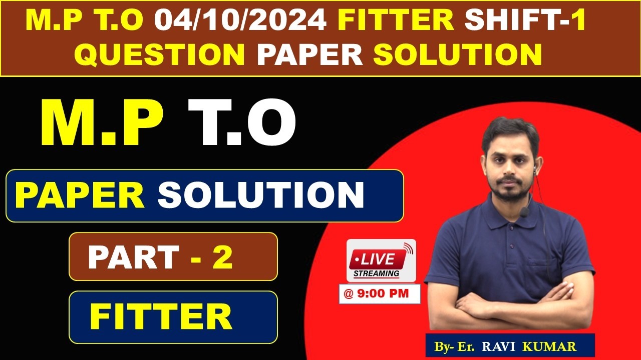 MP ITI Training Officer T.O 04/10/2024 Fitter Shift - 1 Paper Solution || #mpitito #iti #easyway