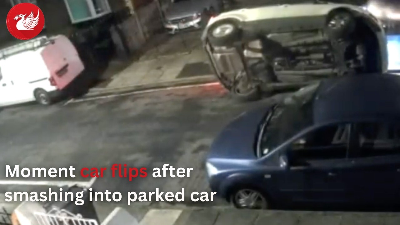 CCTV of car flipping in residential street