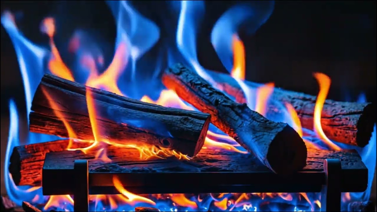 Blue Firewood Fireplace for Night Relaxation and Comfort