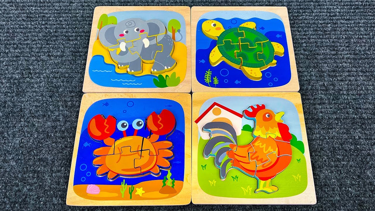 Learn Animal Names & Shapes with Matching Activity Puzzle | Preschool Toddler Toy Learning Video