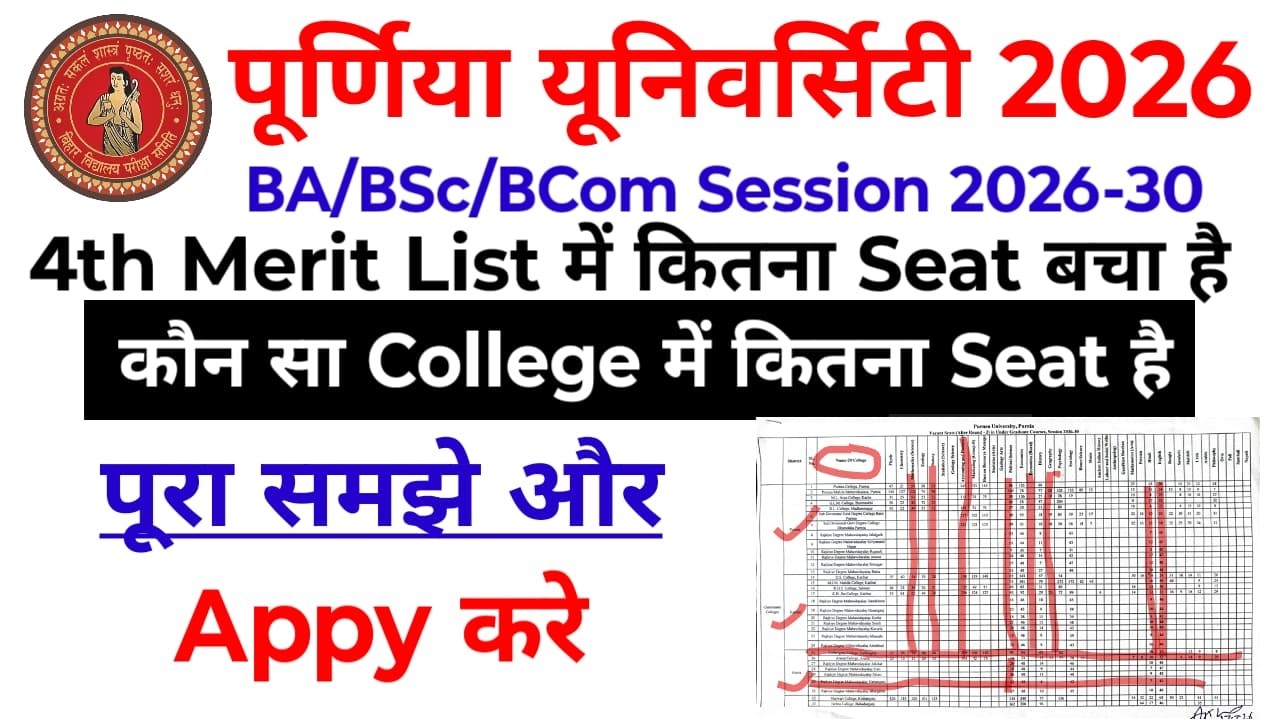 Purnia UG Admission 4th Merit List के अनुसार बचा हुआ Seat कितना है इस Video मे देखे और समझे 2026-30