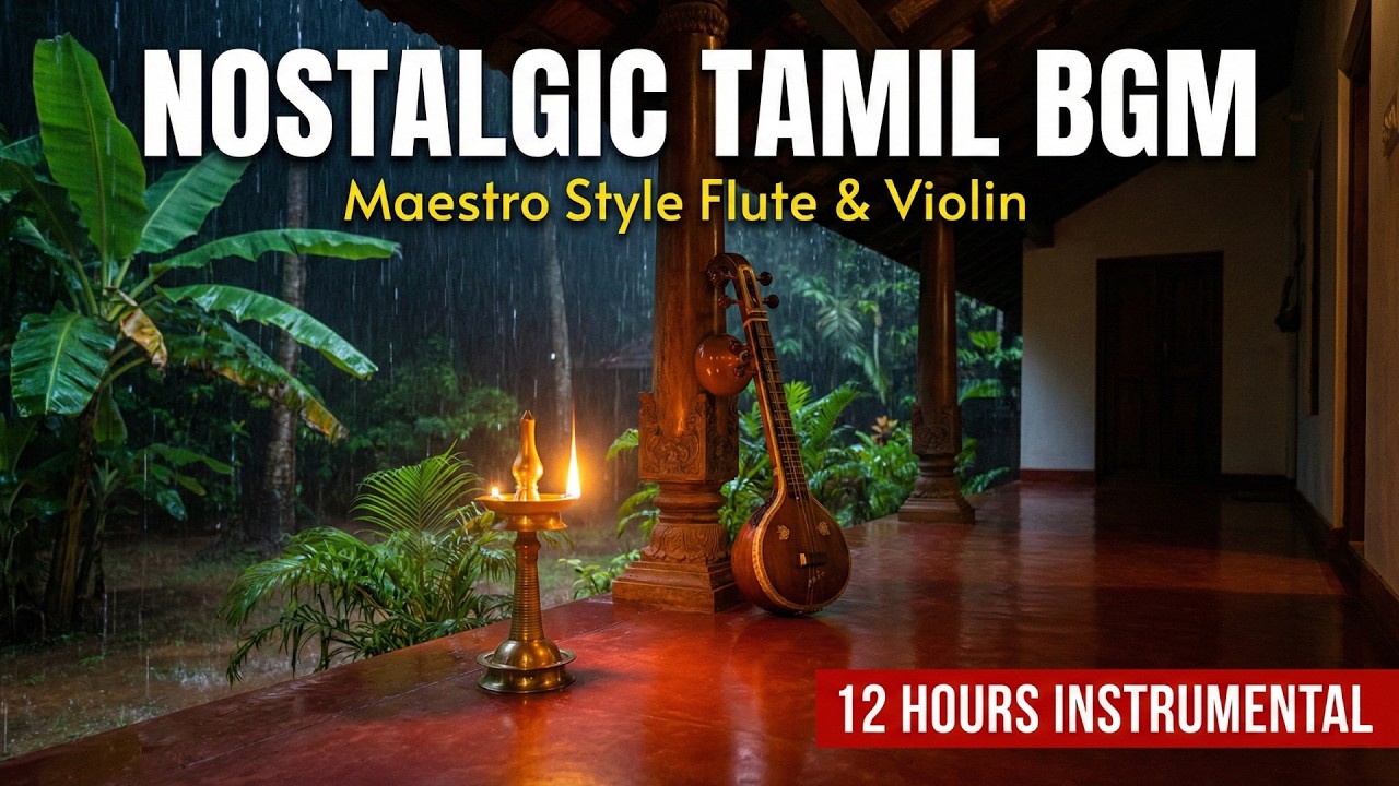 Nostalgic South Indian Instrumental | 12 Hours Maestro Style Flute & Violin Background Music