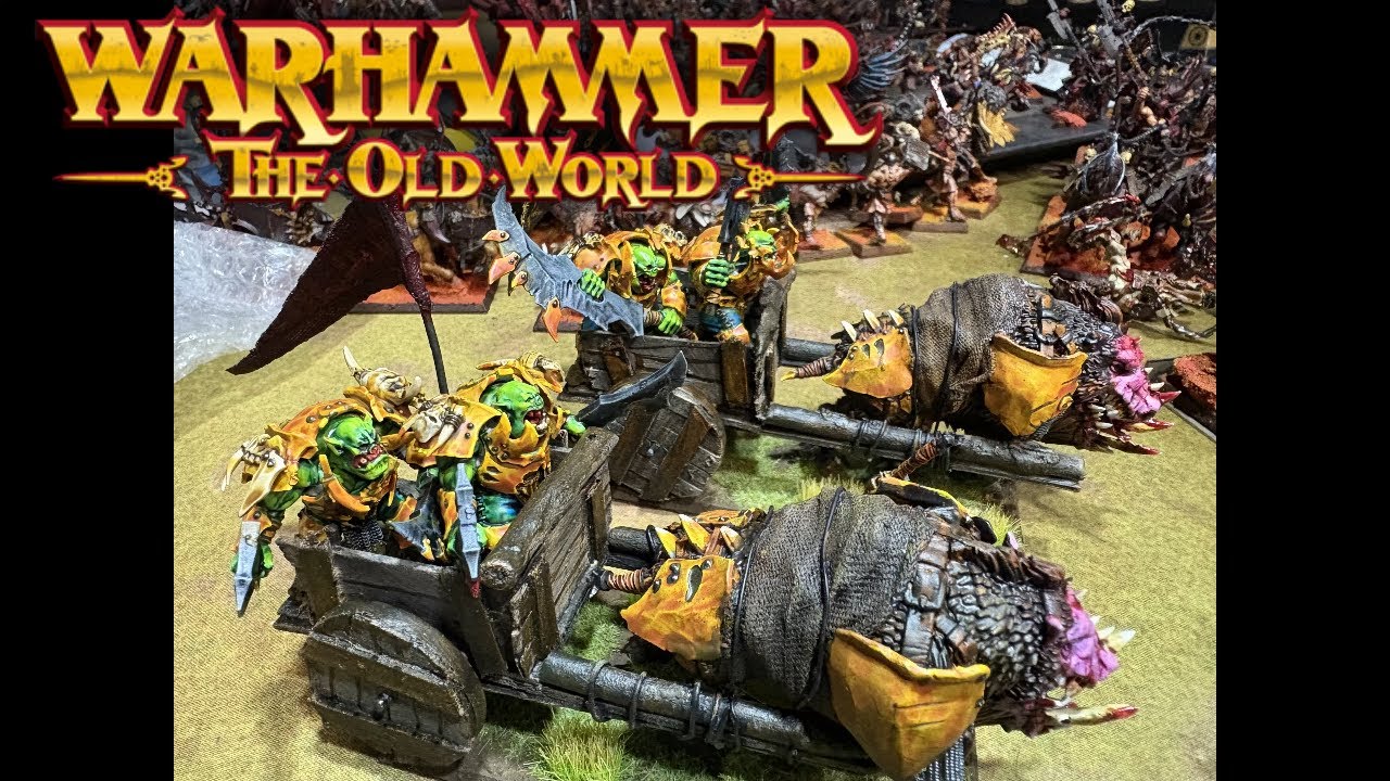 Warhammer the Old World Battle Report Nomadic Waaagh vs Chaos,  Black Orc Chariot Conversions