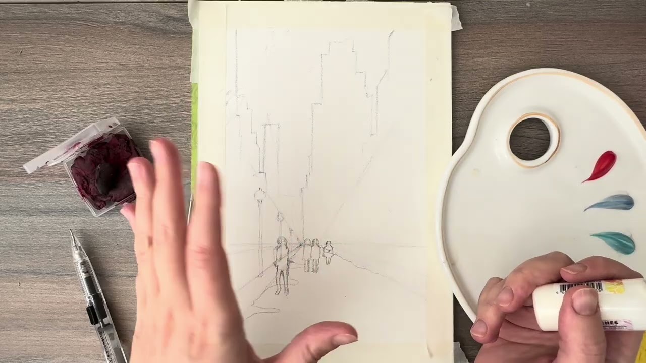 Зимний город акварелью. Урок рисования 