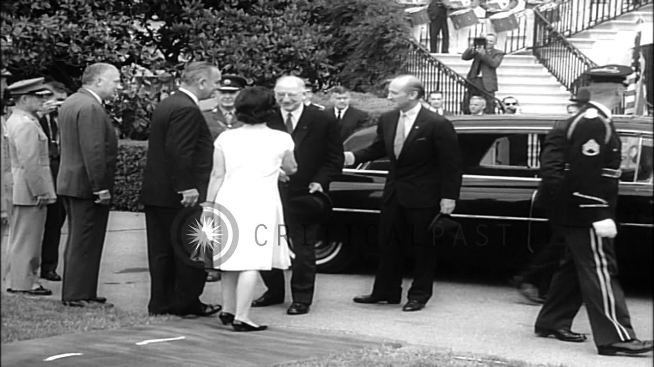 US President Lyndon Johnson greets President Eamon De Valera at the White House i...HD Stock Footage