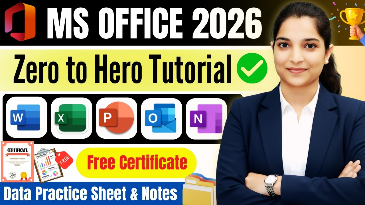 ✅MS Office Zero to Hero Tutorial 2026 | Word, Excel, PowerPoint, Outlook & OneNote