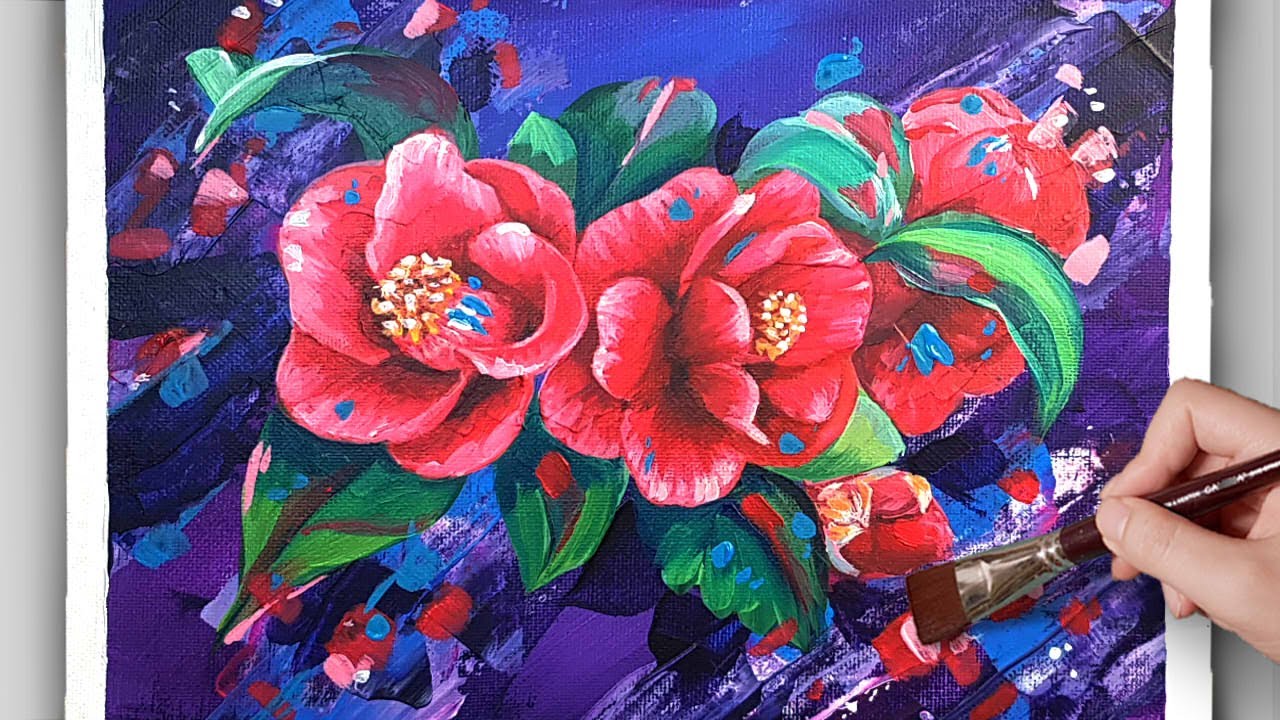 How to paint winter Camellia / Acrylic painting for beginner/ Easy flower /아크릴화 / asmr #102