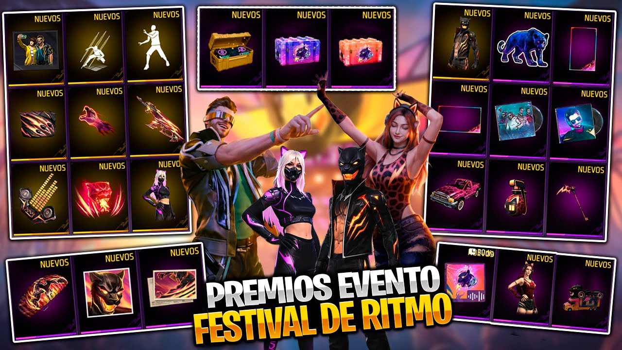 PREMIOS FESTIVAL DE RITMO PROXIMO EVENTO en FREE FIRE LATAM ASPECTOS PREMIOS GRATIS Y MAS