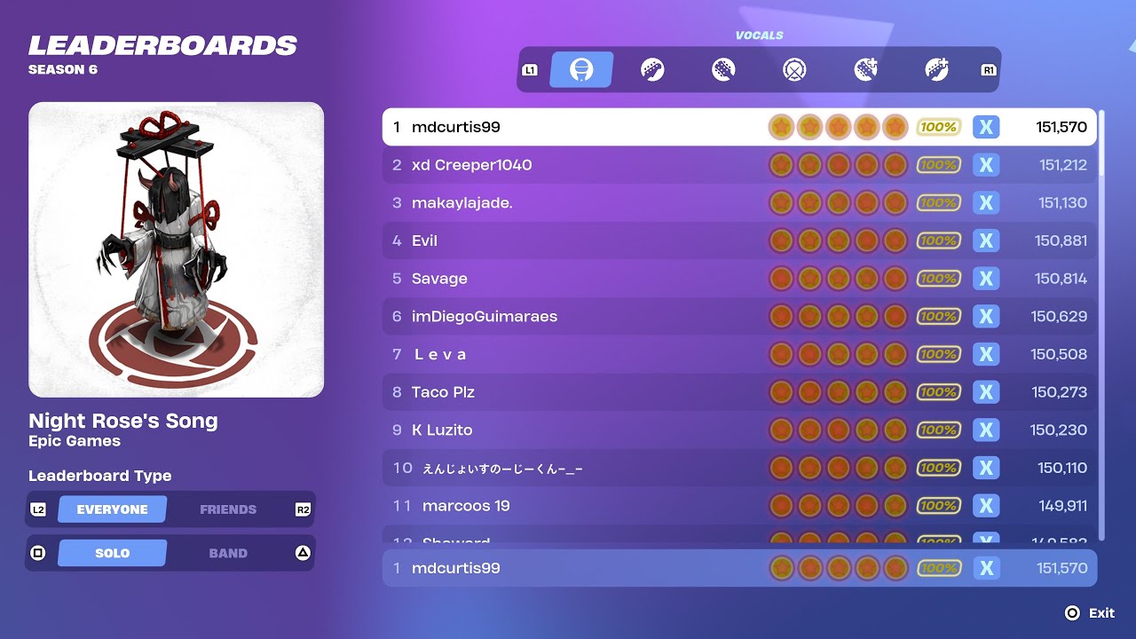 [Fortnite Festival S6] Night Rose's Song Expert Vocals 100% FC 1st Place All Perfects