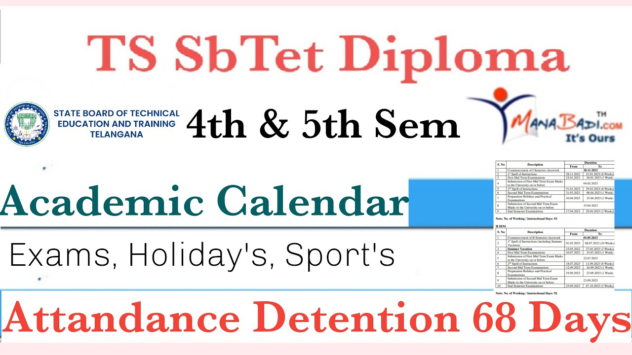 TS SBTET Diploma 2022 4th &5th semester from December 1st : Academic Calendar & Attendance Detention