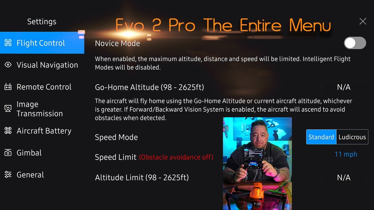 Autel Evo II Pro - Menu Settings V.2.3.0.