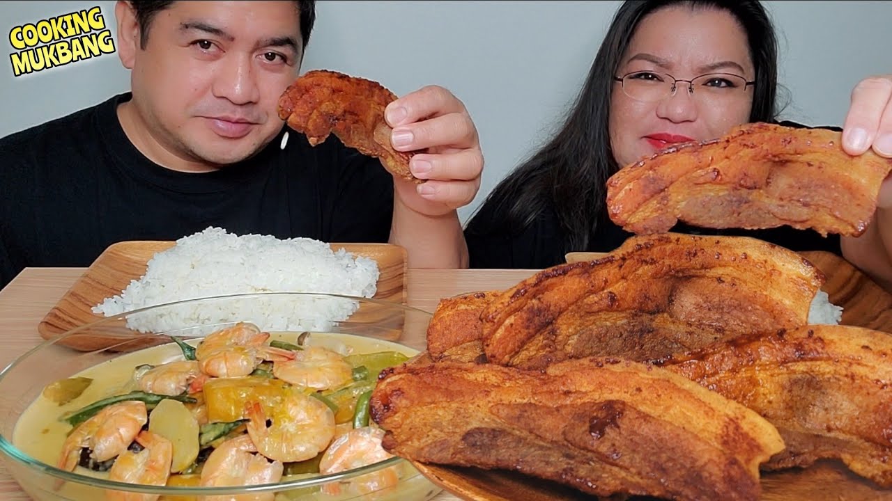 CRISPY PORK BELLY | GINATAANG HIPON NA MAY GULAY | COOKING MUKBANG | FILIPINO FOOD