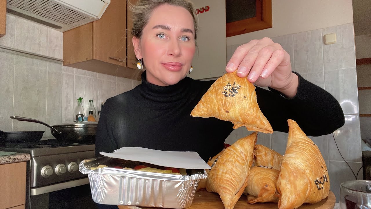 Мукбанг/самса/картошка фри и мясо