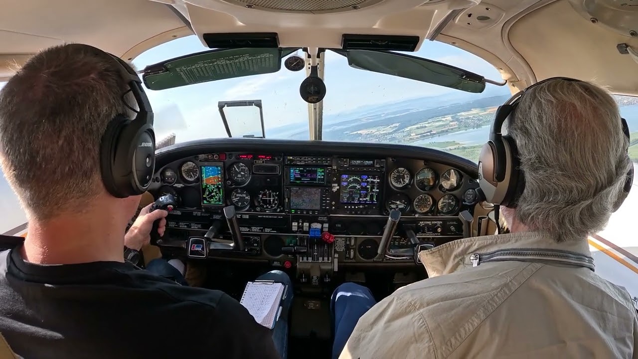 20250719 Approach and landing at EDTZ Konstanz airfield, RW30 on Piper Seneca