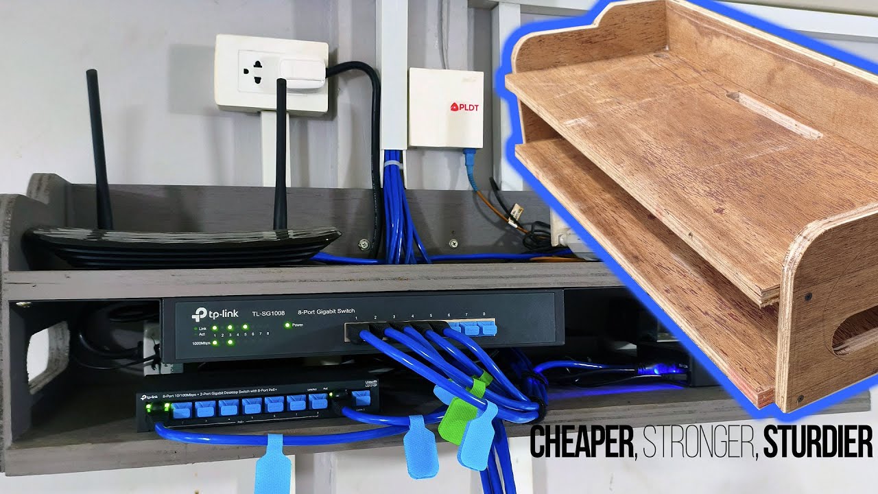 DIY plywood wall-mount wifi router network rack