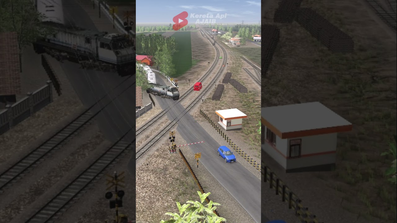 kereta api dan mobil di palang pintu perlintasan #keretaapi #train #indianrailways #railfans #gaming