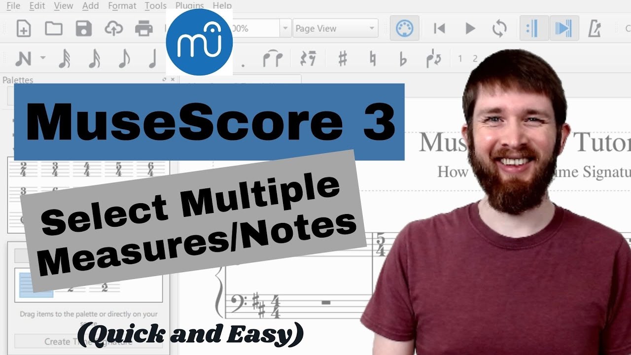 MuseScore 3: Как выделить несколько тактов и нот и редактировать их одновременно.