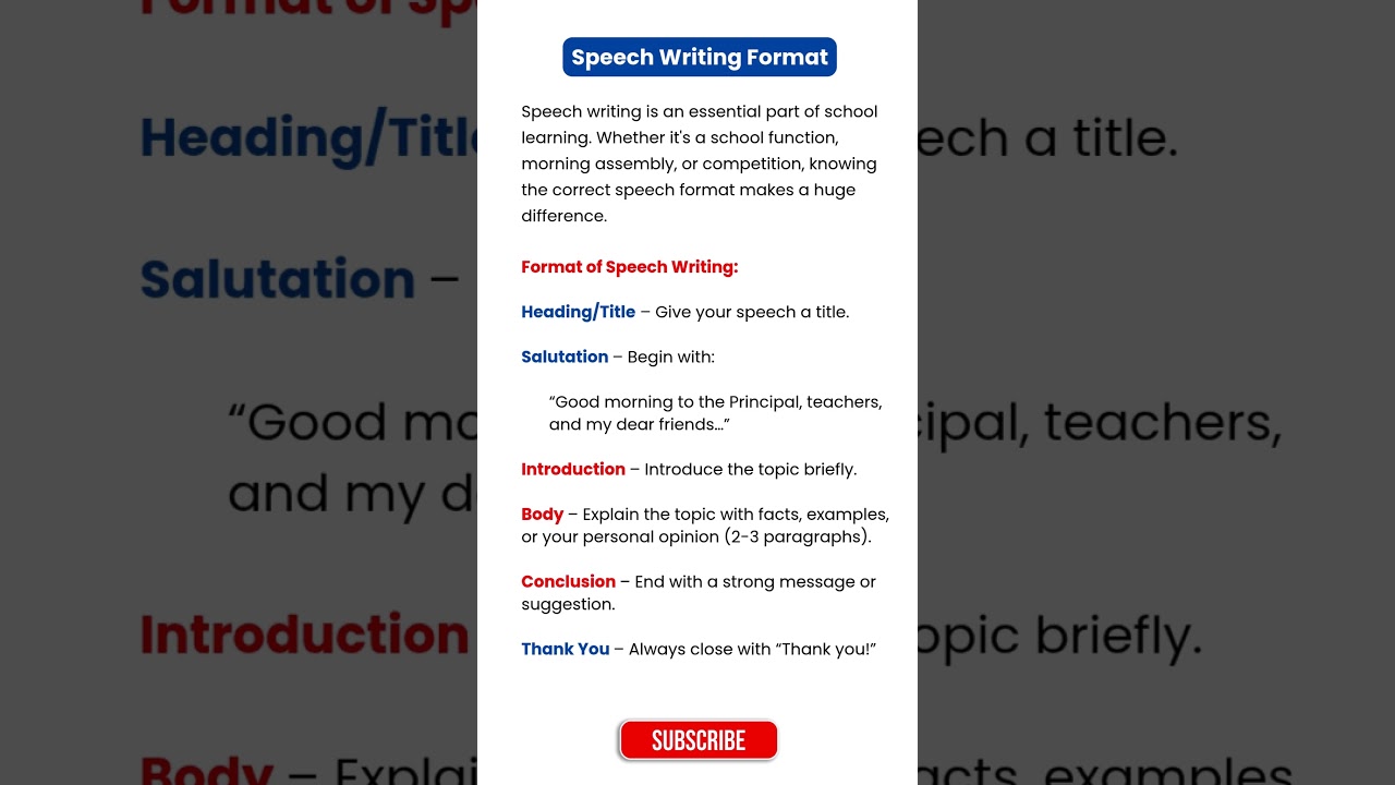 Speech Writing Format | How to Write Speech Writing in English | Class 9 10 11 12 | CBSE English