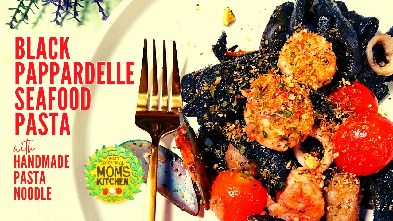 BLACK PAPPARDELLE SEAFOOD PASTA  | With Handmade Pasta Noodle